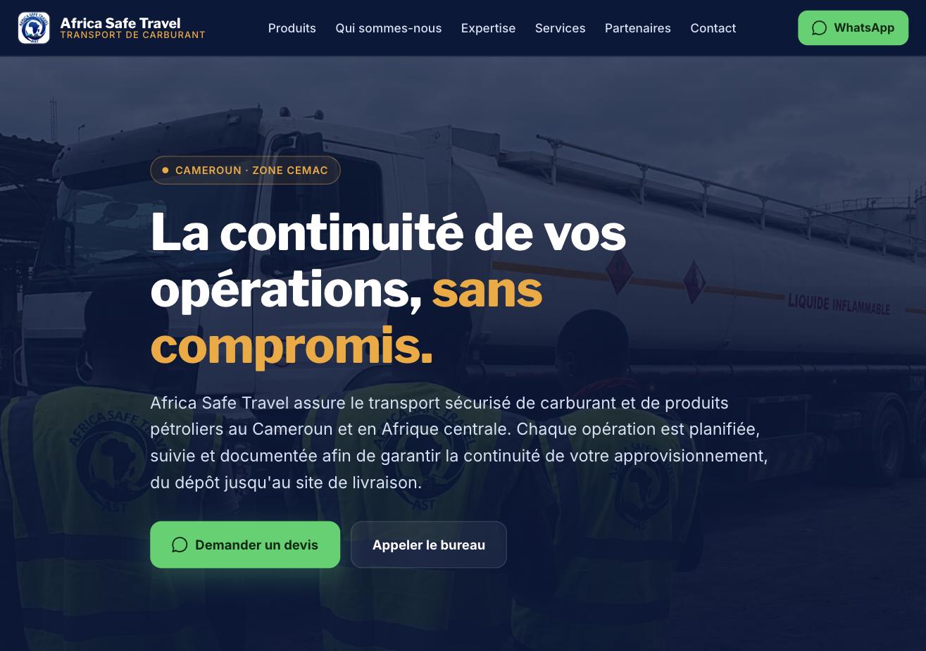 Web de Africa Safe Travel, transporte de combustible en Camerún